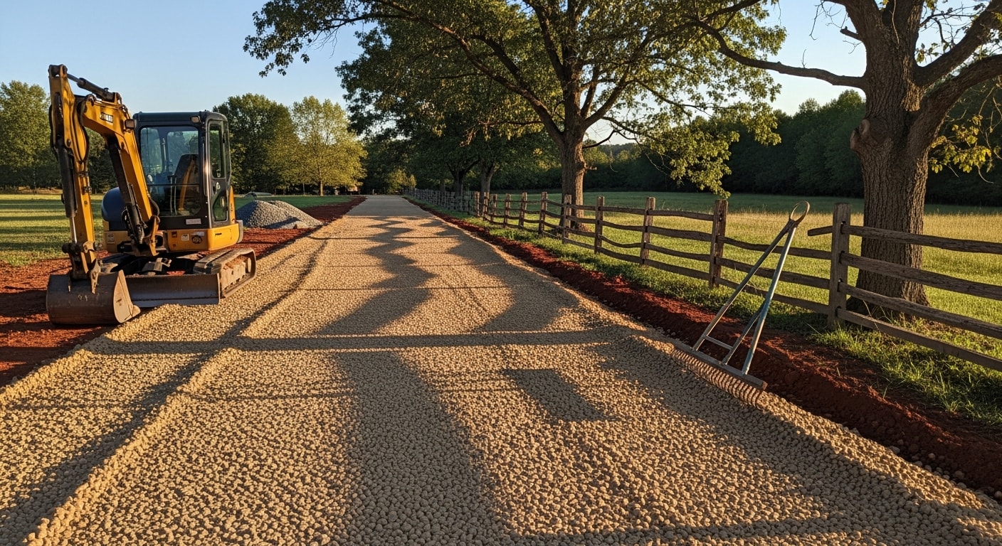 Newly graded and prepared gravel driveway