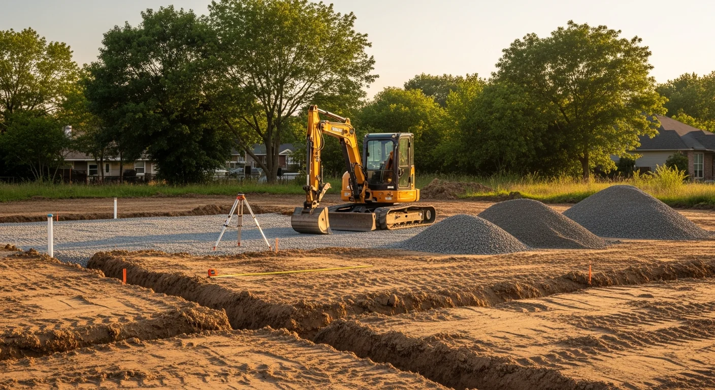 Excavation equipment clearing land for construction site preparation