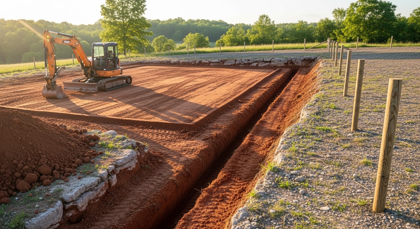 Excavation equipment preparing a construction site for building