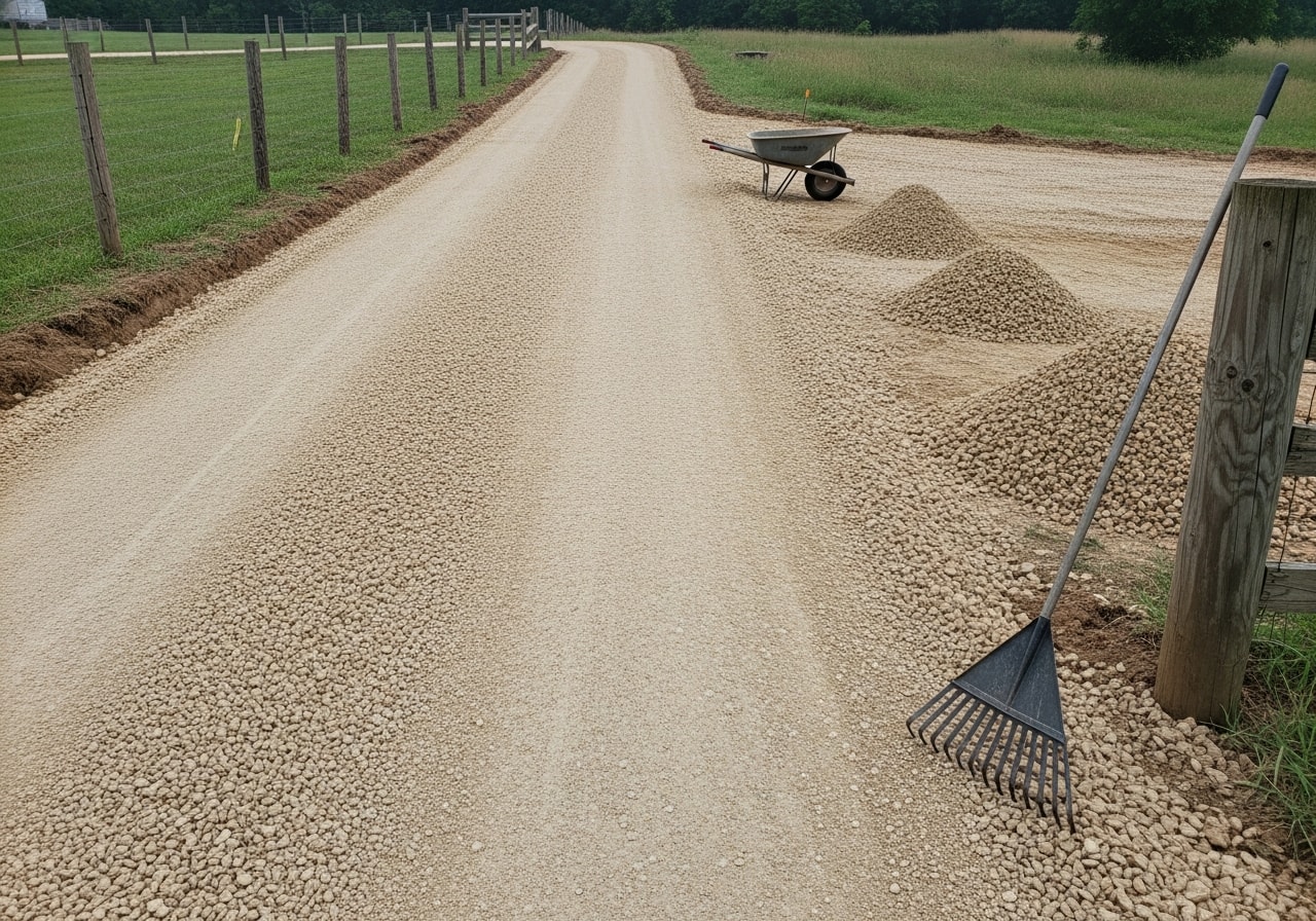 Repaired and re-graded gravel driveway, Oldham County