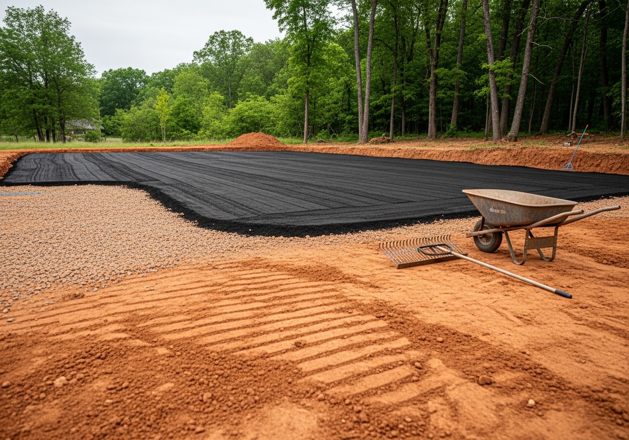 Excavated and leveled pool pad on residential property, Bullitt County