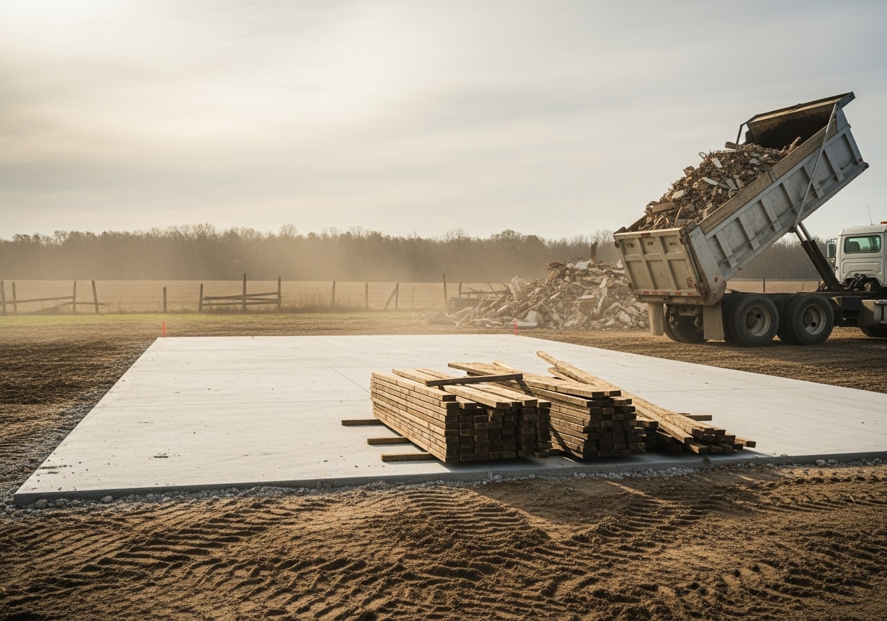 Demolished storage structure with cleared site, Henry County