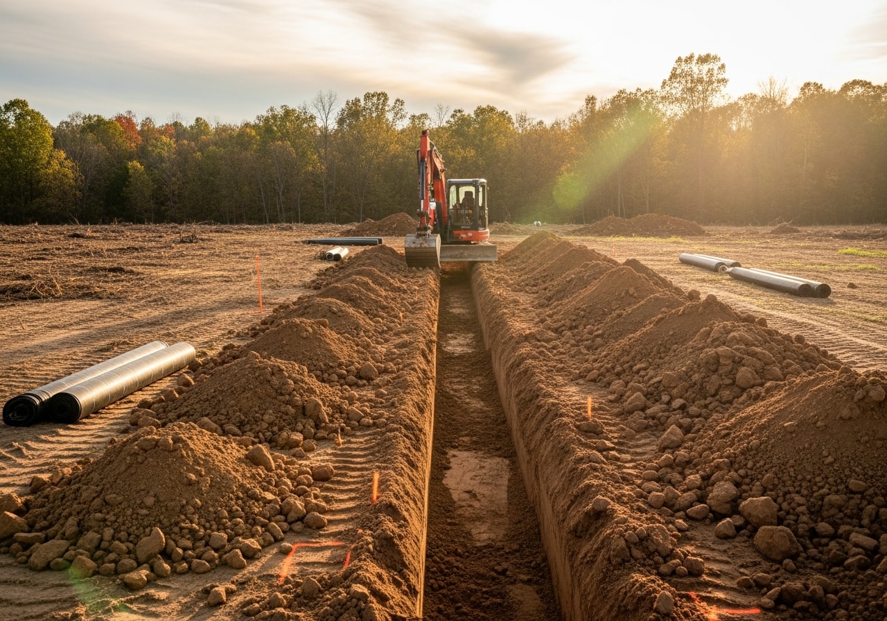 Utility trenches dug for water and electric lines, Nelson County
