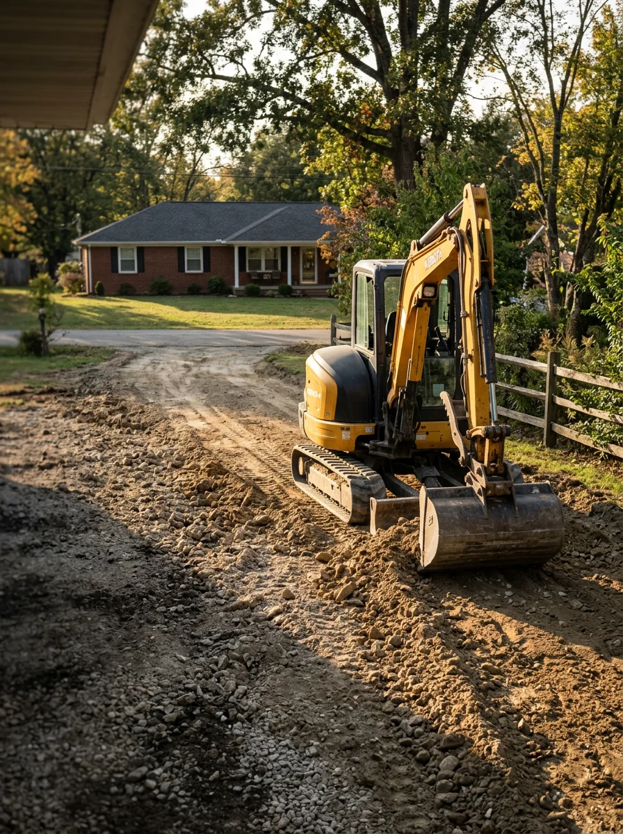 Excavation equipment working on a site preparation project near Shelbyville, KY.